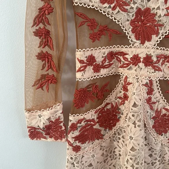 For Love And Lemons Long Sleeve Dress in Cream and Red - Picture 5 of 9
